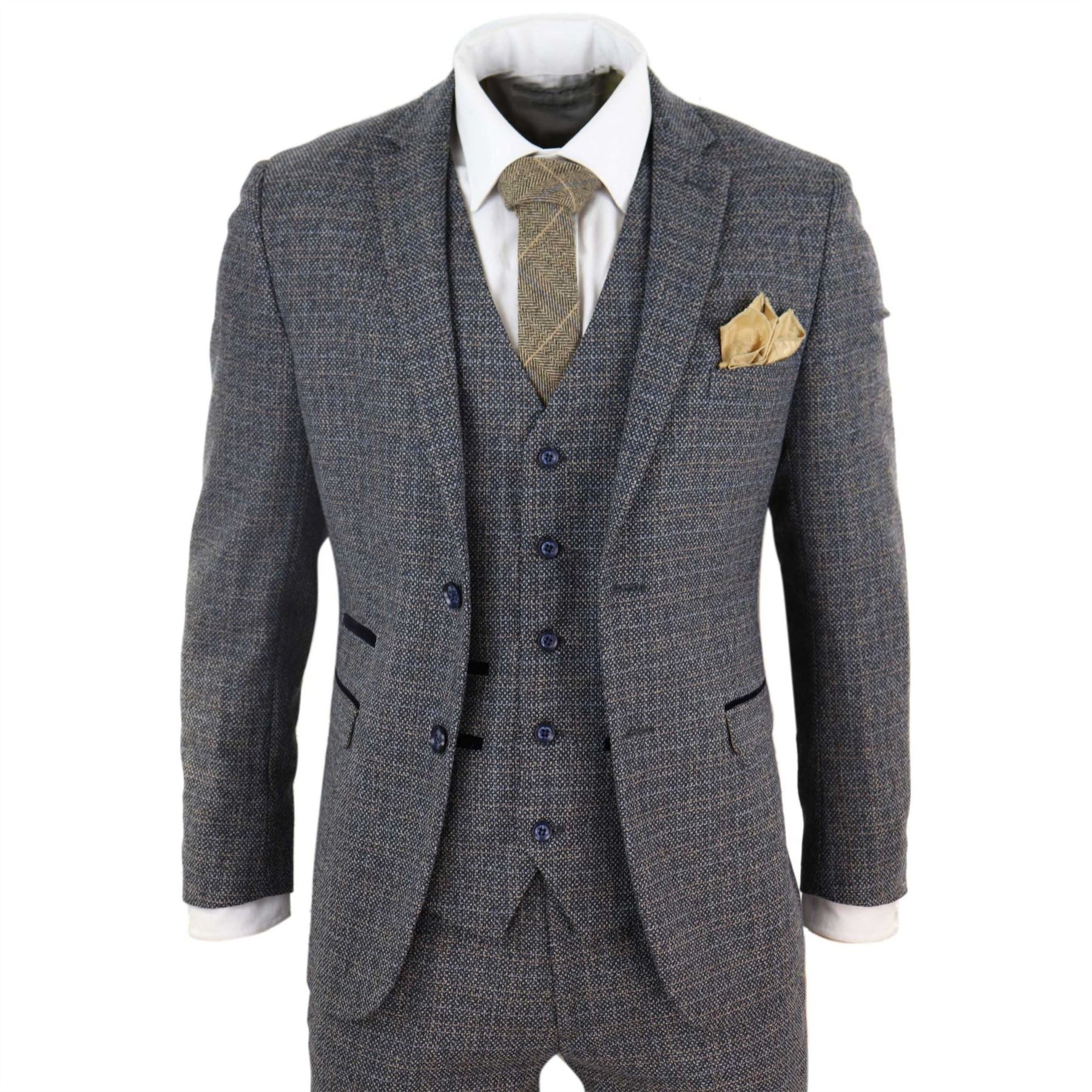 Mens 3 Piece Suit Tweed Check Vintage Retro Tailored Fit 1920s
