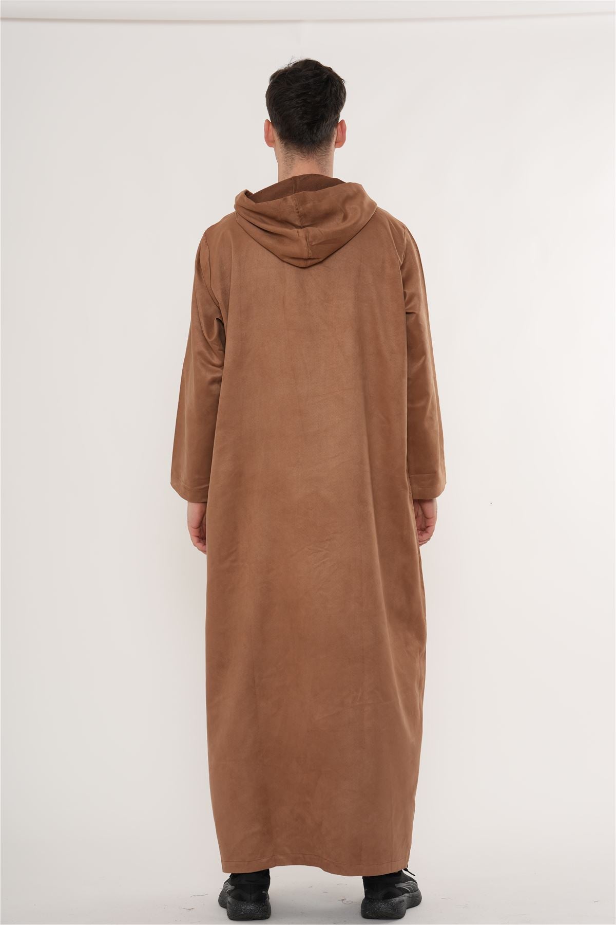 HM12 - Men's Hooded Suede Thobe Emirati Omani Zipped Thobe