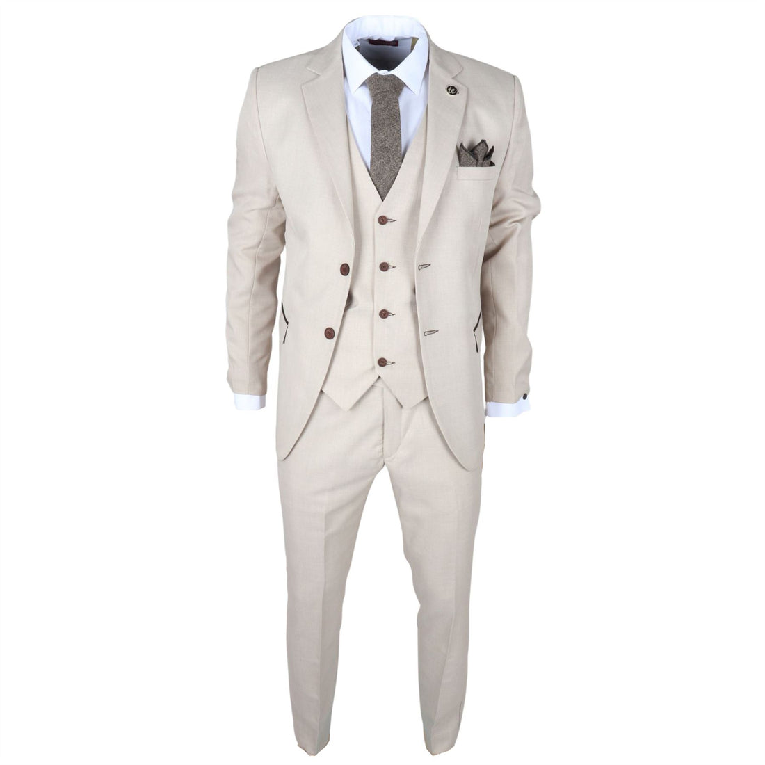 Men's Suit Beige 3 Piece Tailored Fit Wedding Formal Dress