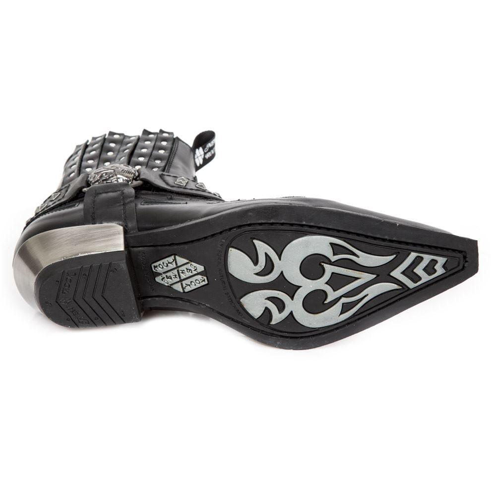 New Rock M.7950-S1 Black Ankle Boots Western Goth Strap Skull Stud Metal - Knighthood Store