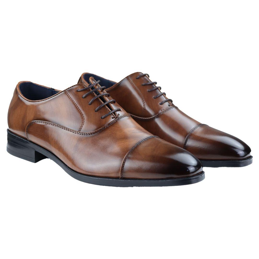 Mens Smart Formal Black Brown Shoes Patent Round Toe VIntage 1920s - Knighthood Store