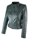 New Ladies Womens Real Leather Slim Fit Soft Zip Biker Style Jacket - Knighthood Store