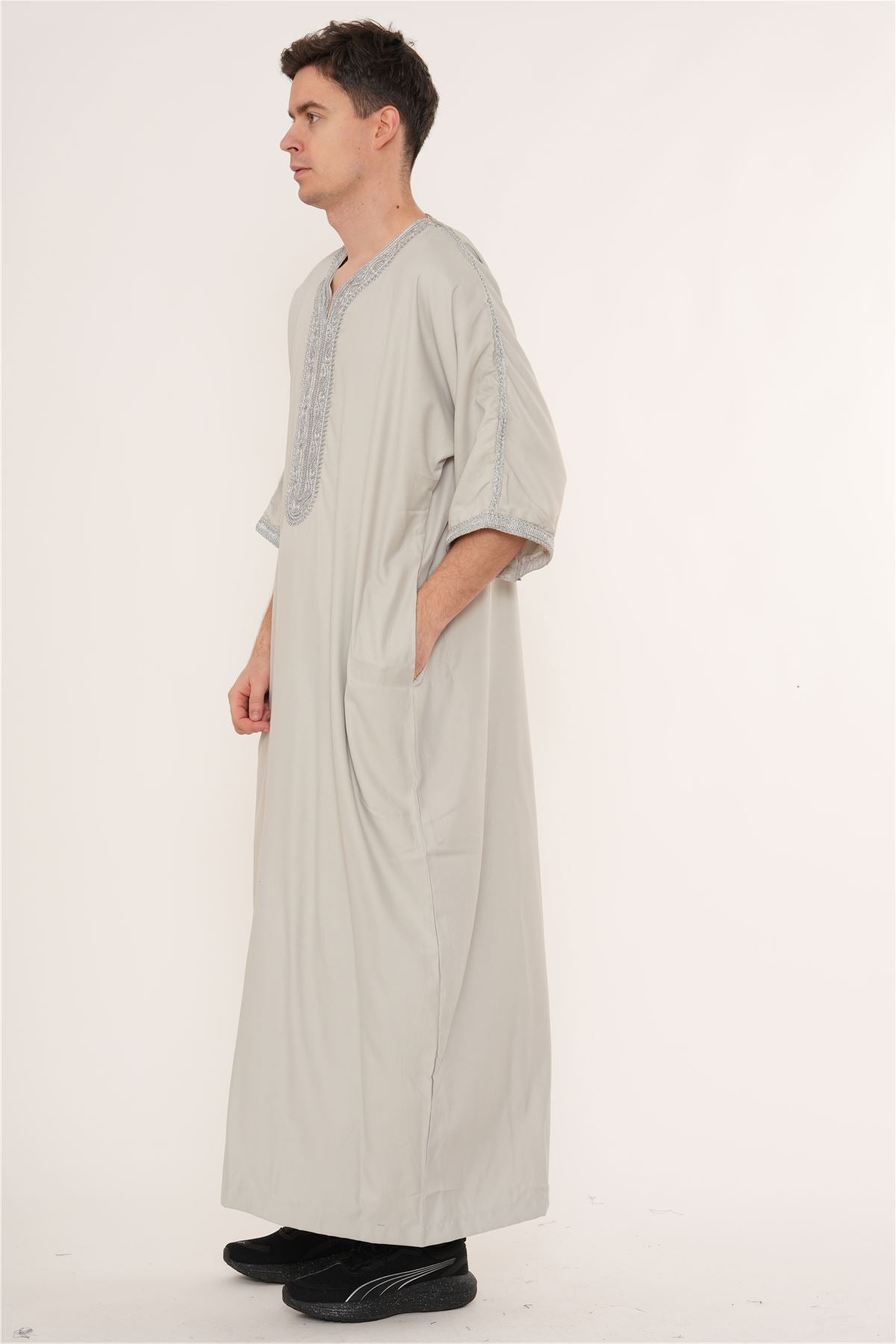 Men's Half Sleeve Embroidery Moroccan Thobe