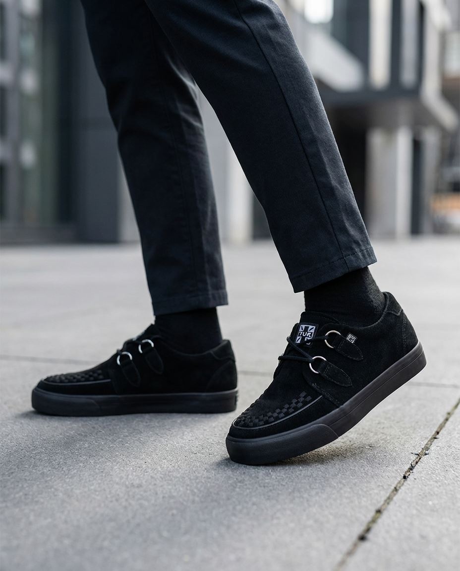 Pointed Creeper Sneaker Black Suede Platform Shoes