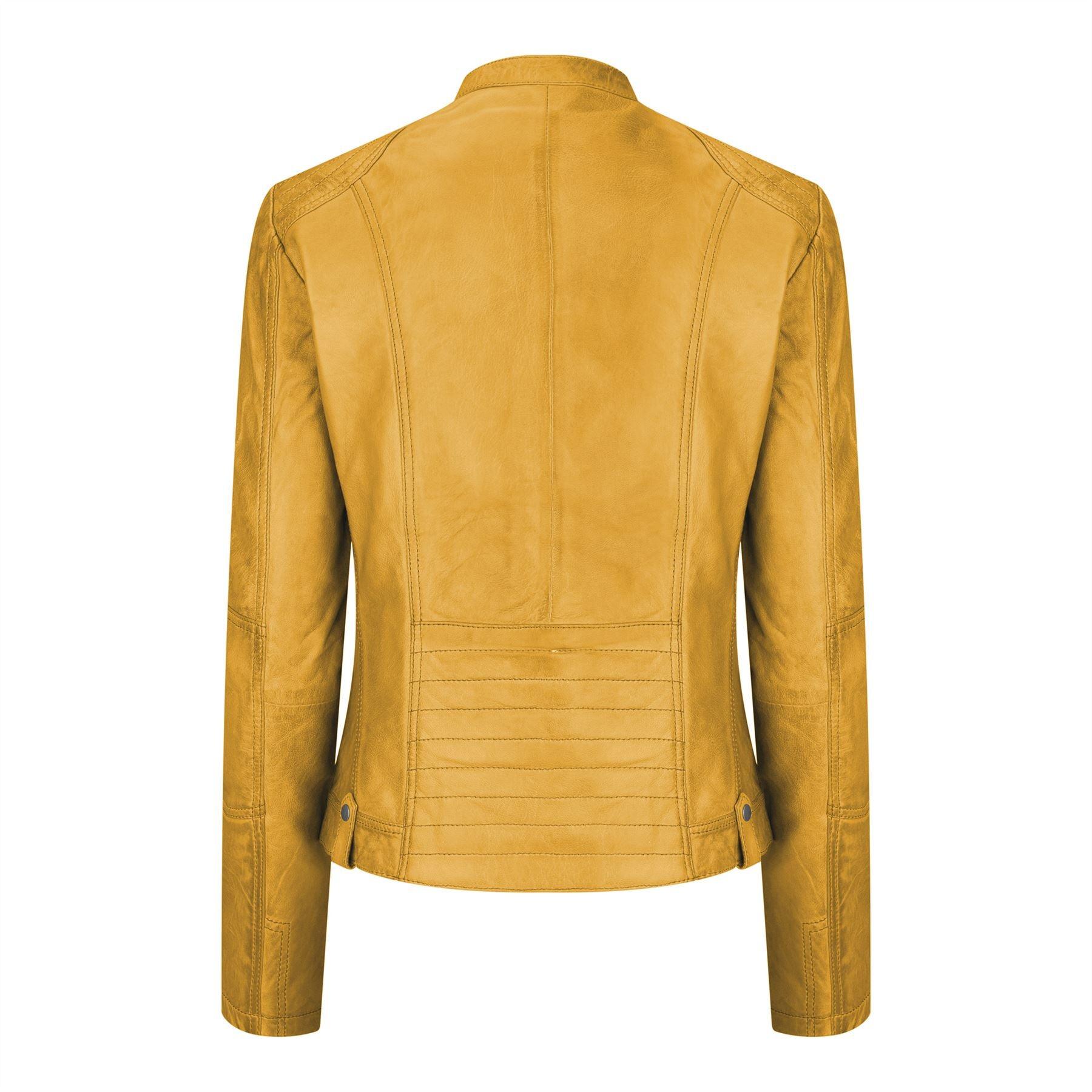 New Ladies Womens Real Leather Slim Fit Soft Zip Biker Style Jacket - Knighthood Store