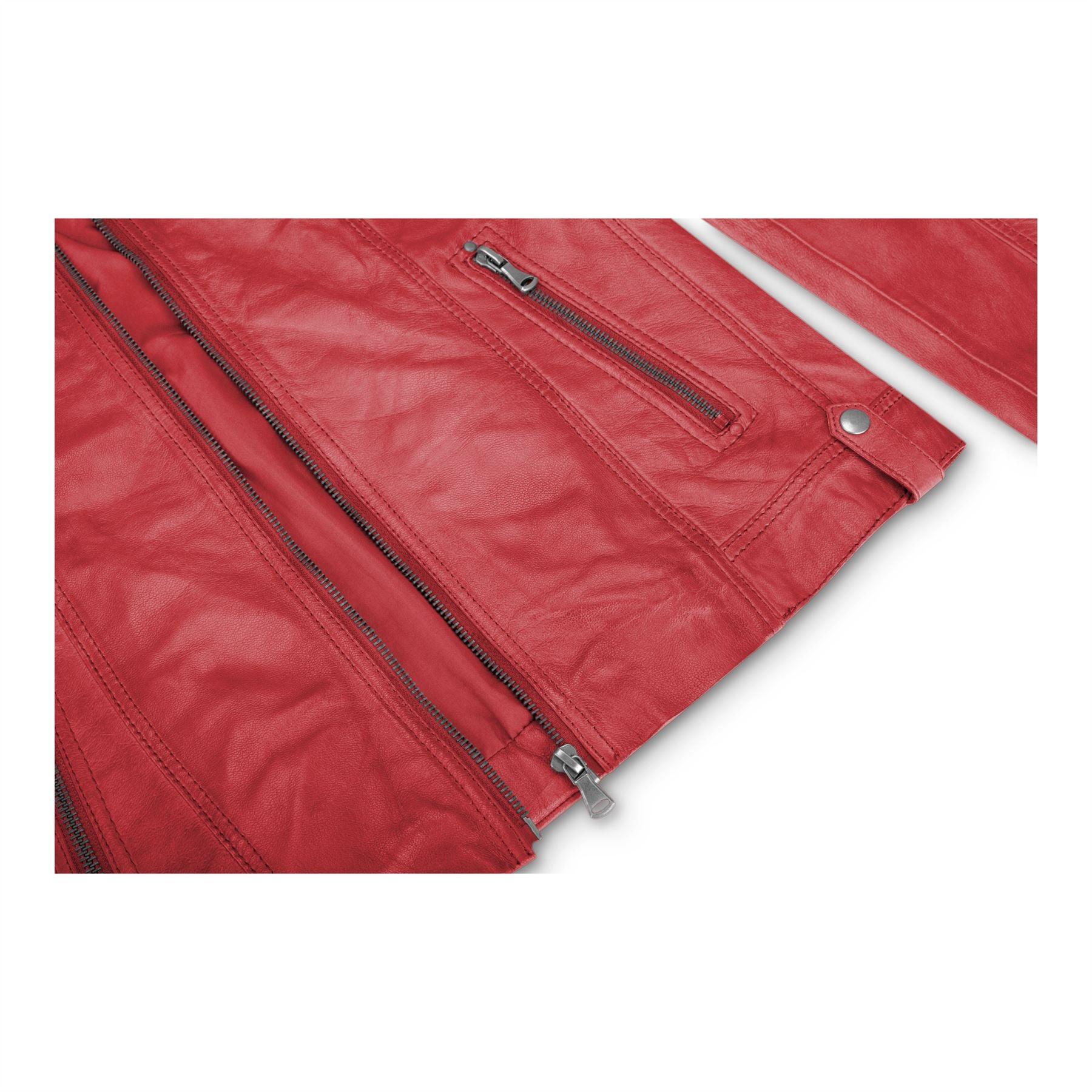 Ladies Real Leather Jacket Short Fitted Burgundy Retro Chinese Collar - Knighthood Store