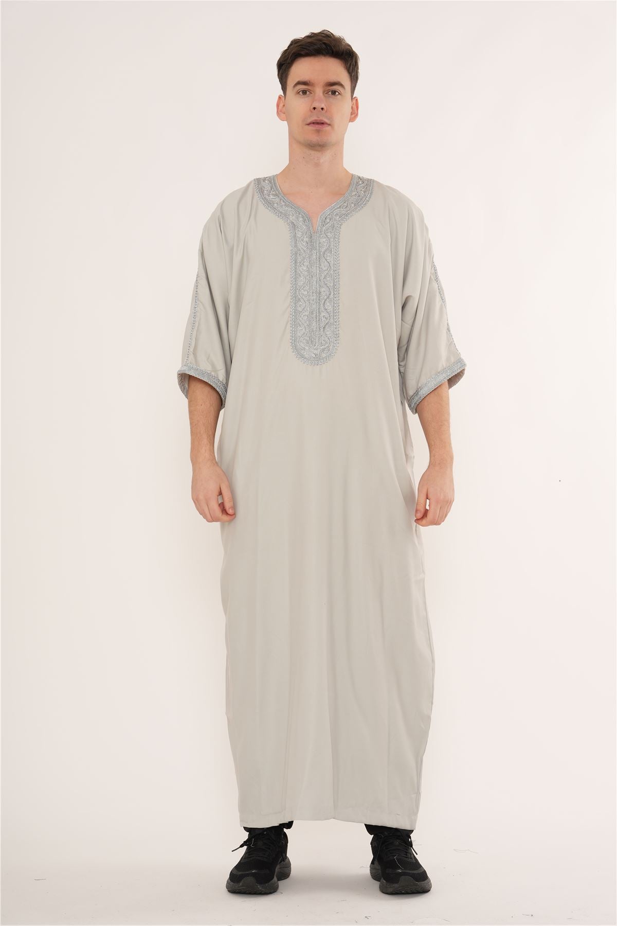 Men's Half Sleeve Embroidery Moroccan Thobe