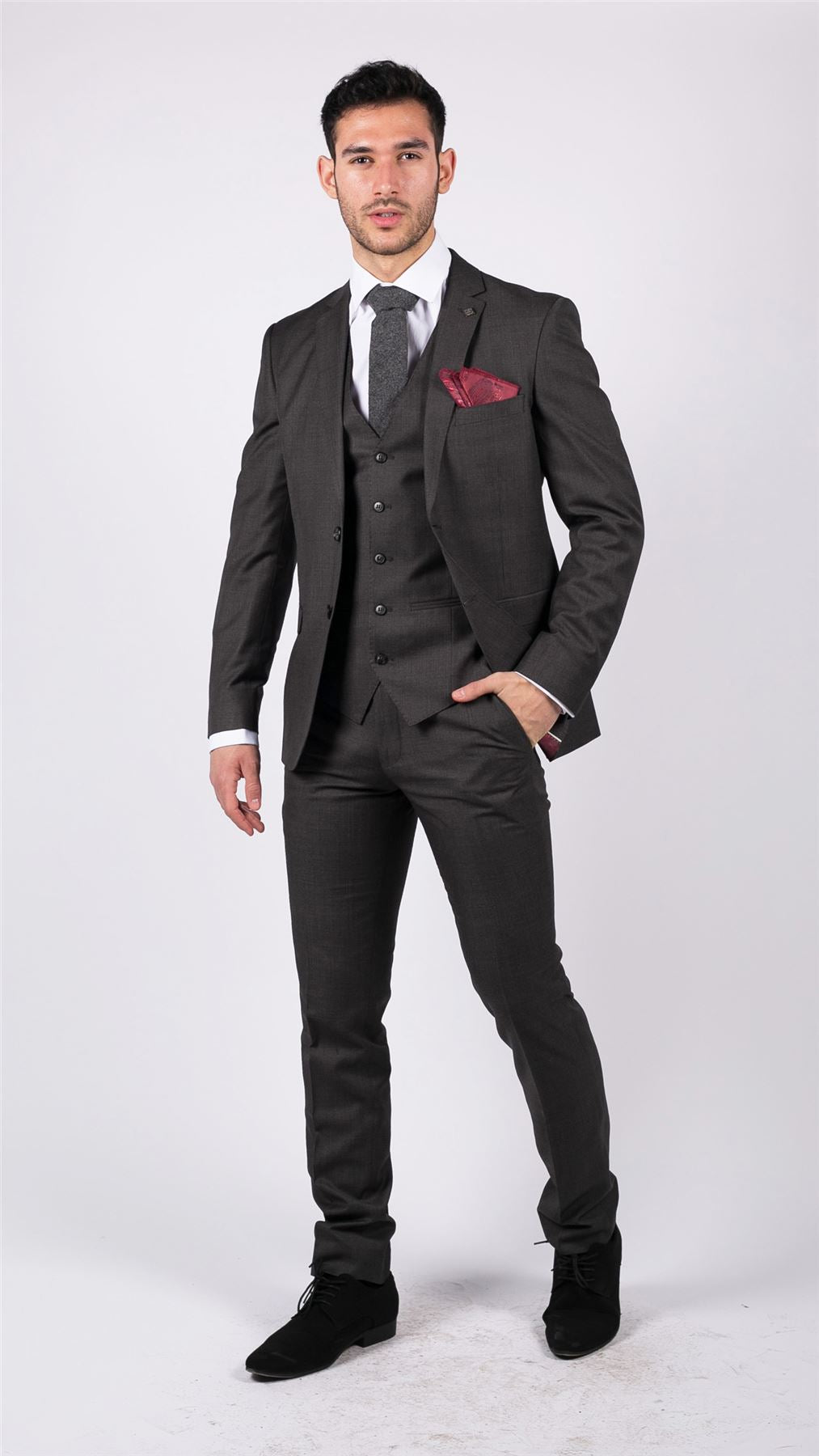 Mens Dark Grey Charcoal 3 Piece Suit Classic Stitch Wedding Summer Prom Classic