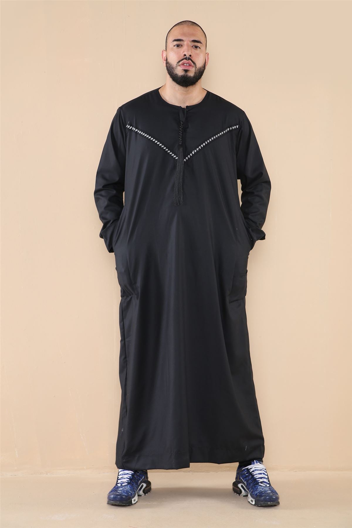Mens Thobe Jubba Islamic Clothing Muslim Kaftan Emirati Omani Robe Casual Cotton