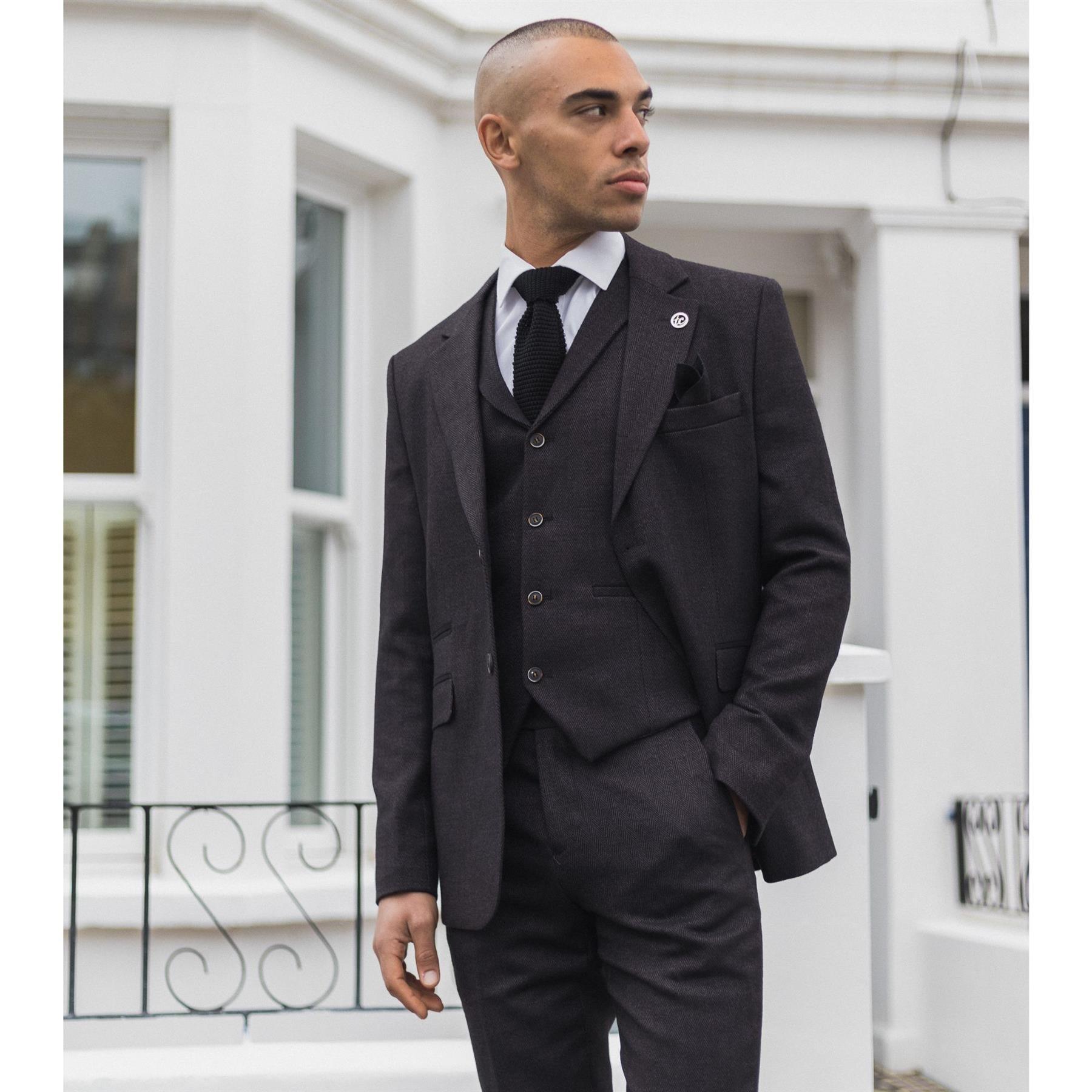 Mens Herringbone Tweed 3 Piece Suit Purple Plum Tailored 1920s Vintage Blinders - Knighthood Store