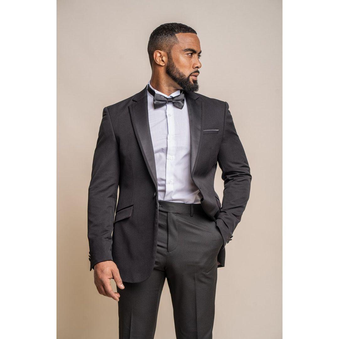 Mens Black Classic 2 Piece Tuxedo Peak Collar Suit - Knighthood Store