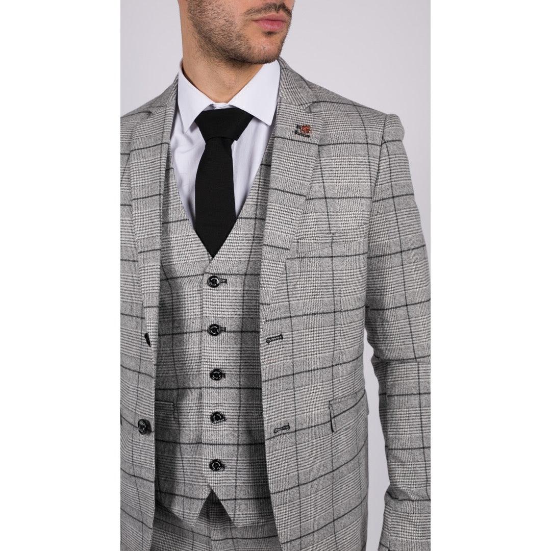 Mens Grey Check Black Tweed 3 Piece Suit Vintage Classic 1920s Wedding - Knighthood Store