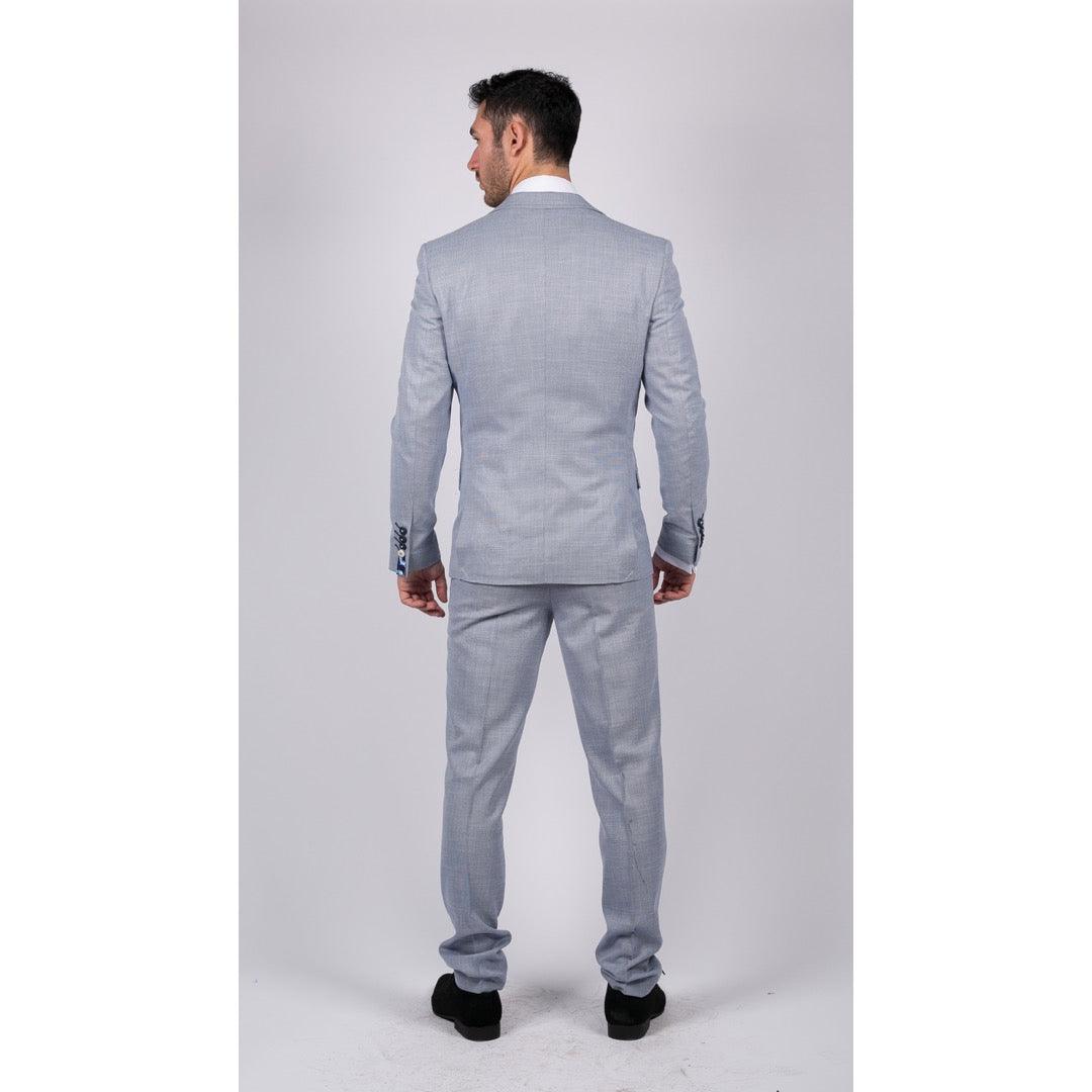 Mens 3 Piece Suit Light Blue Summer Linen Tailored Fit Wedding Prom Classic - Knighthood Store
