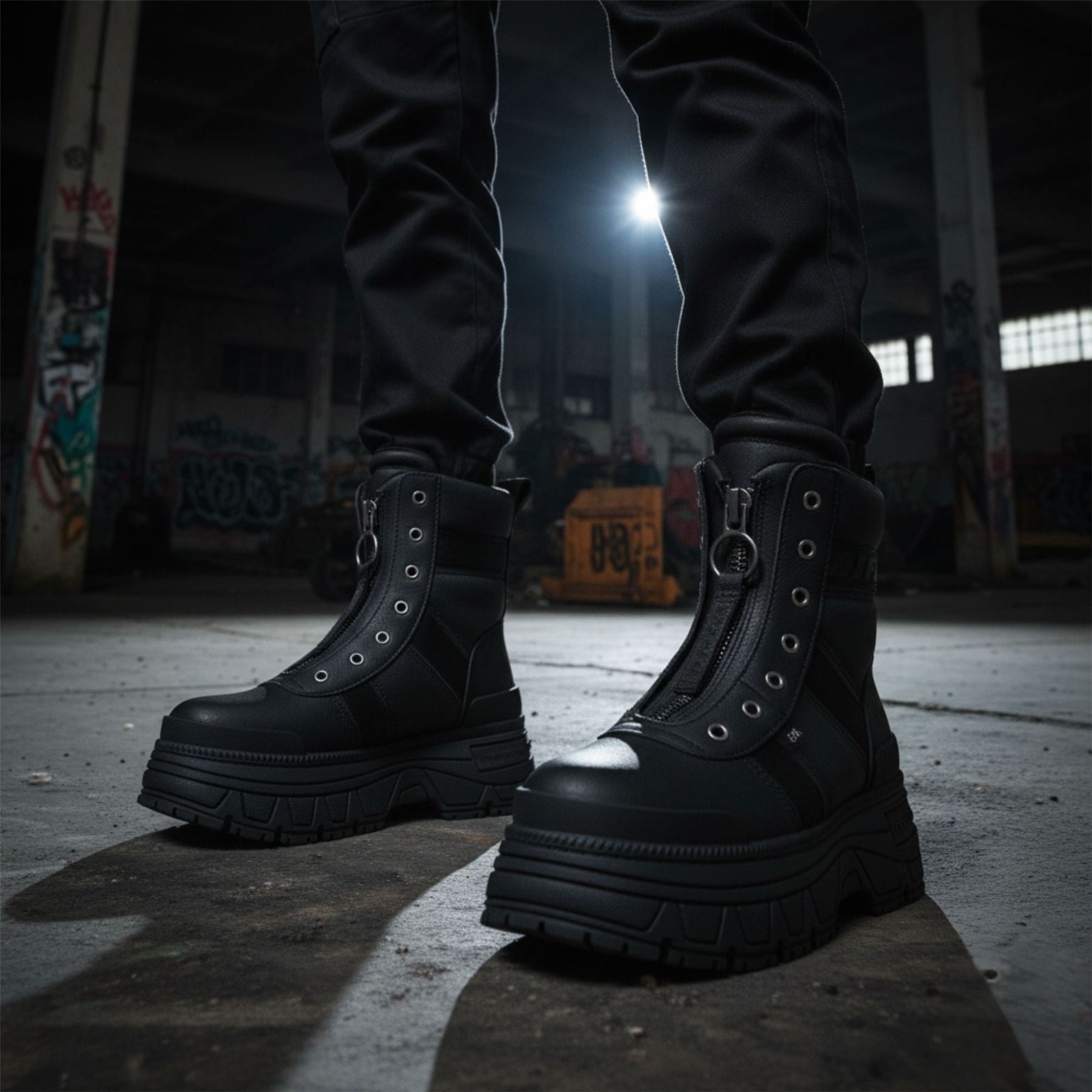 FUSION FRONT ZIP - Women’s Black Front-Zip Platform Boots