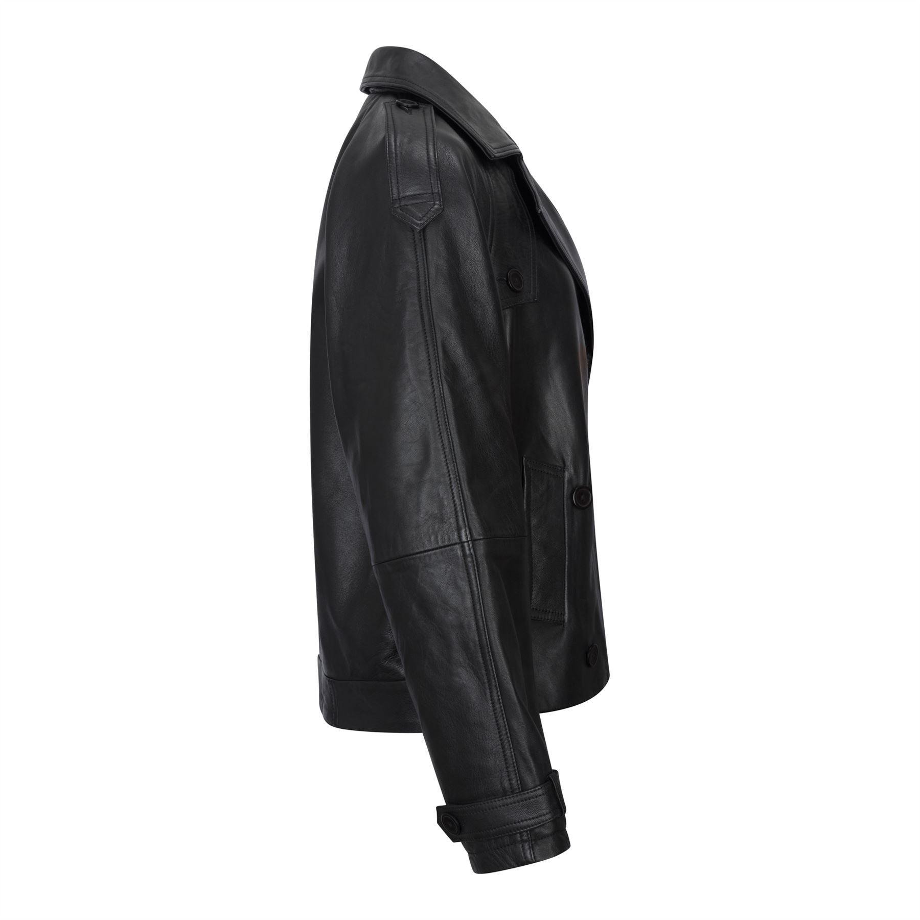 Women's Leather Jacket Cropped Trench Coat - Knighthood Store