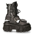 New Rock Boots BIOS107-V1 Black Vegan Leather Unisex Platform Sandal Biker Goth - Knighthood Store