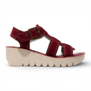 YUDD236FLY - Women’s Berry Red Suede Leather Wedge Sandals
