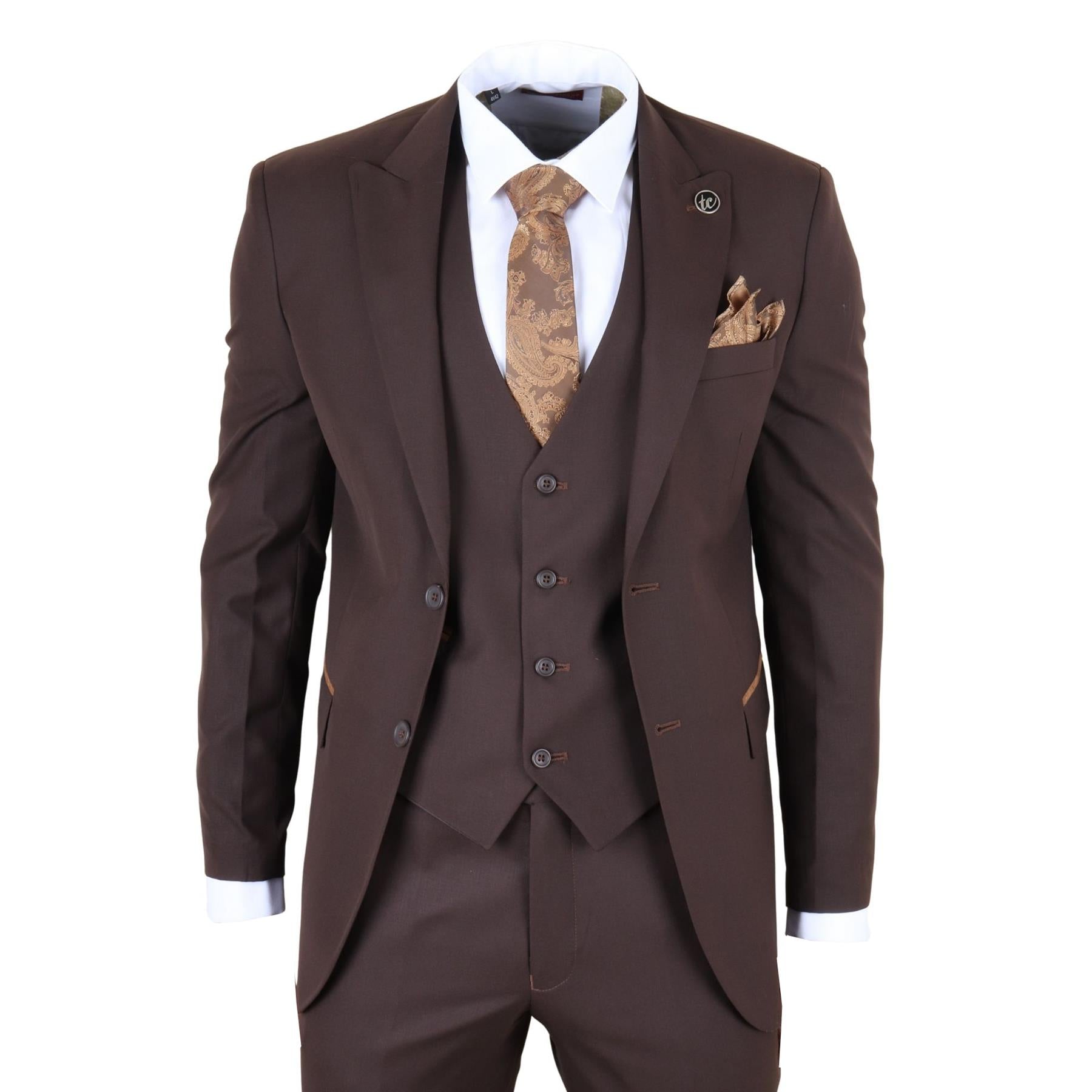 IM32 - Men's Plain Dark Brown 3 Piece Suit