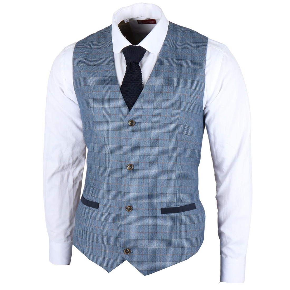 Men's Waistcoat Blue Checked Tailored Fit Vest - Knighthood Store