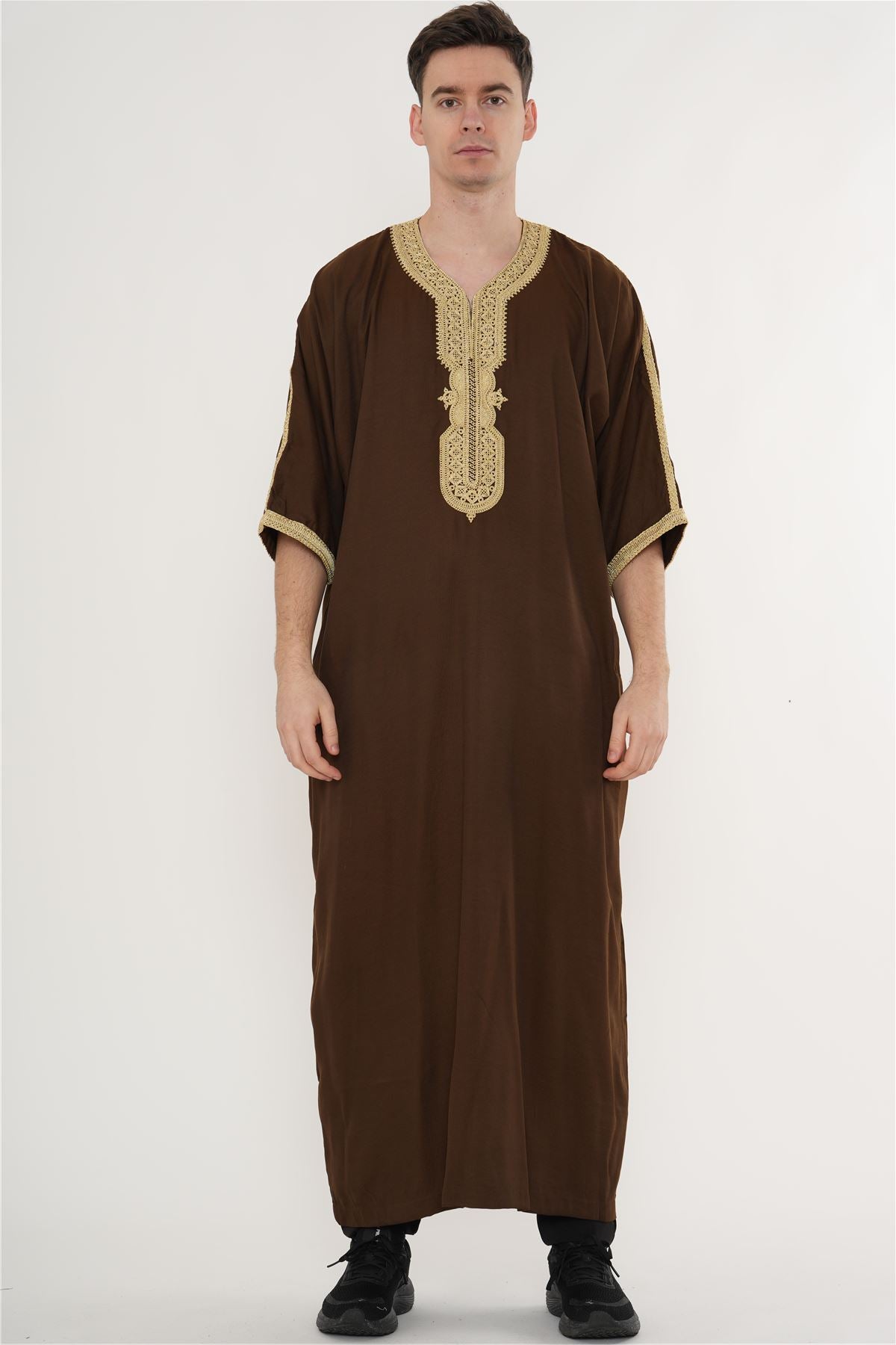 Men's Half Sleeve Embroidery Moroccan Thobe