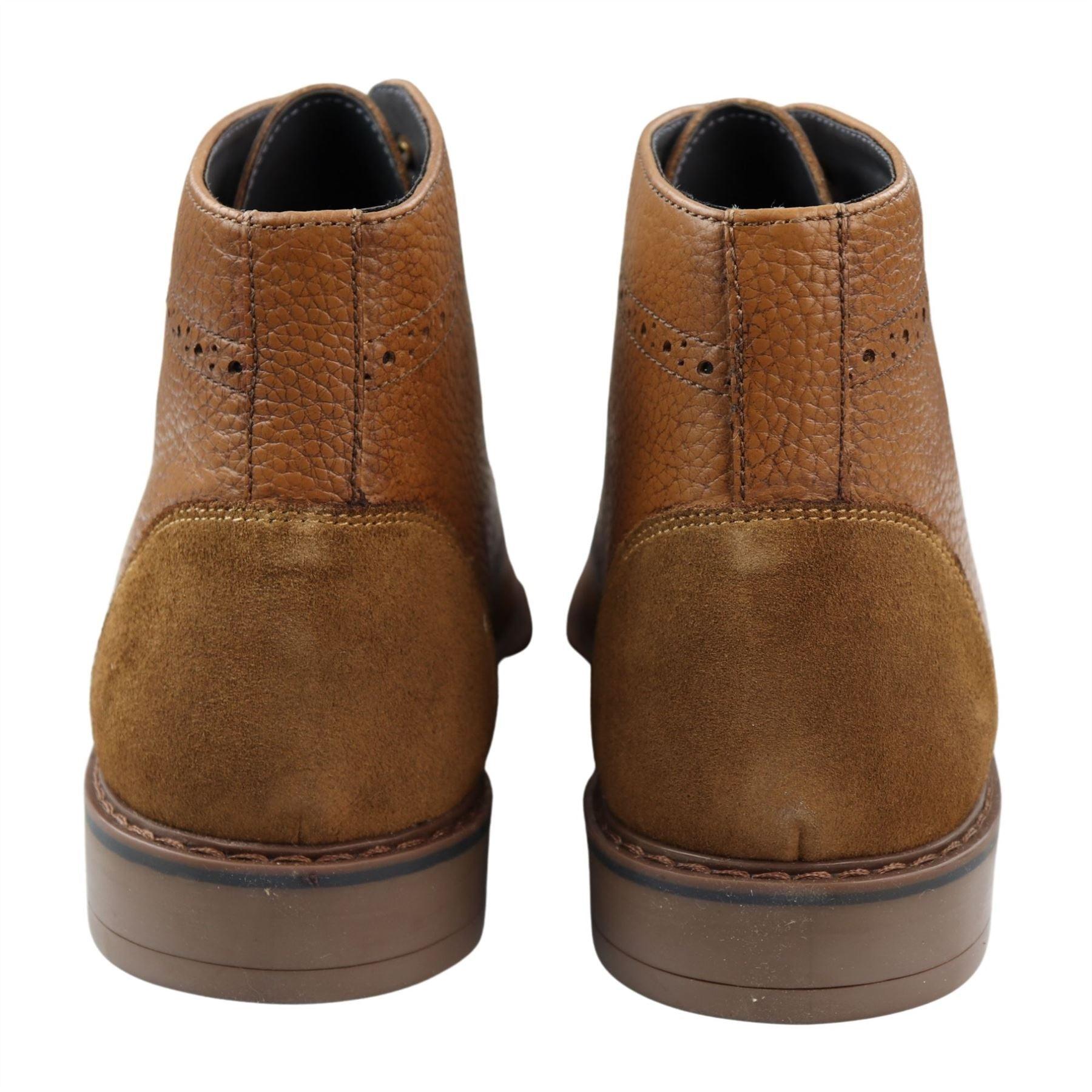 Mens Round Toe Laced Brogue Boots Black Tan Brown Real Leather Smart Casual Classic - Knighthood Store