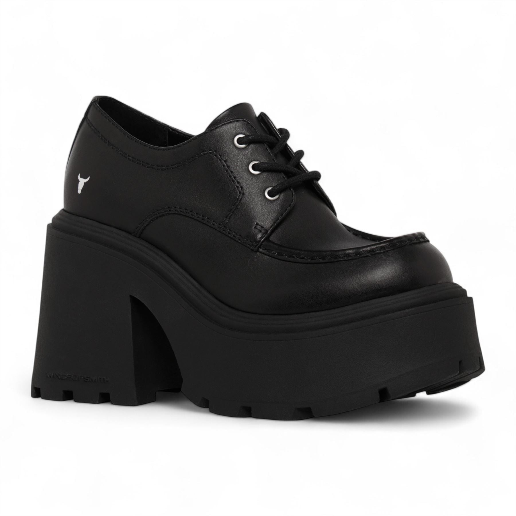 Starcrossed - Women's Black Leather Chunky Platform Shoes