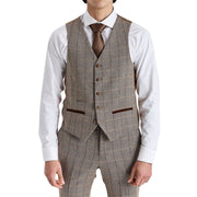 Harris - Men's Brown Tweed Herringbone Check Waistcoat