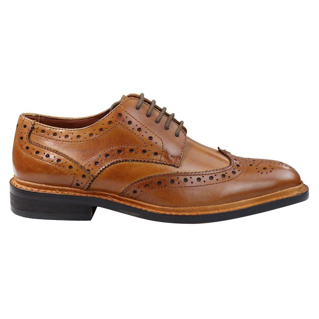 Mens Oxford Brogue Shoes Laced Leather Goodyear Welted Tan Brown Burgundy - Knighthood Store