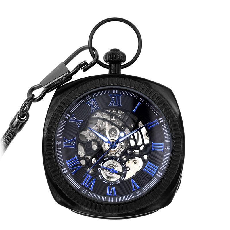 Mechanical Skeleton Open Face Square Pocket Watch
