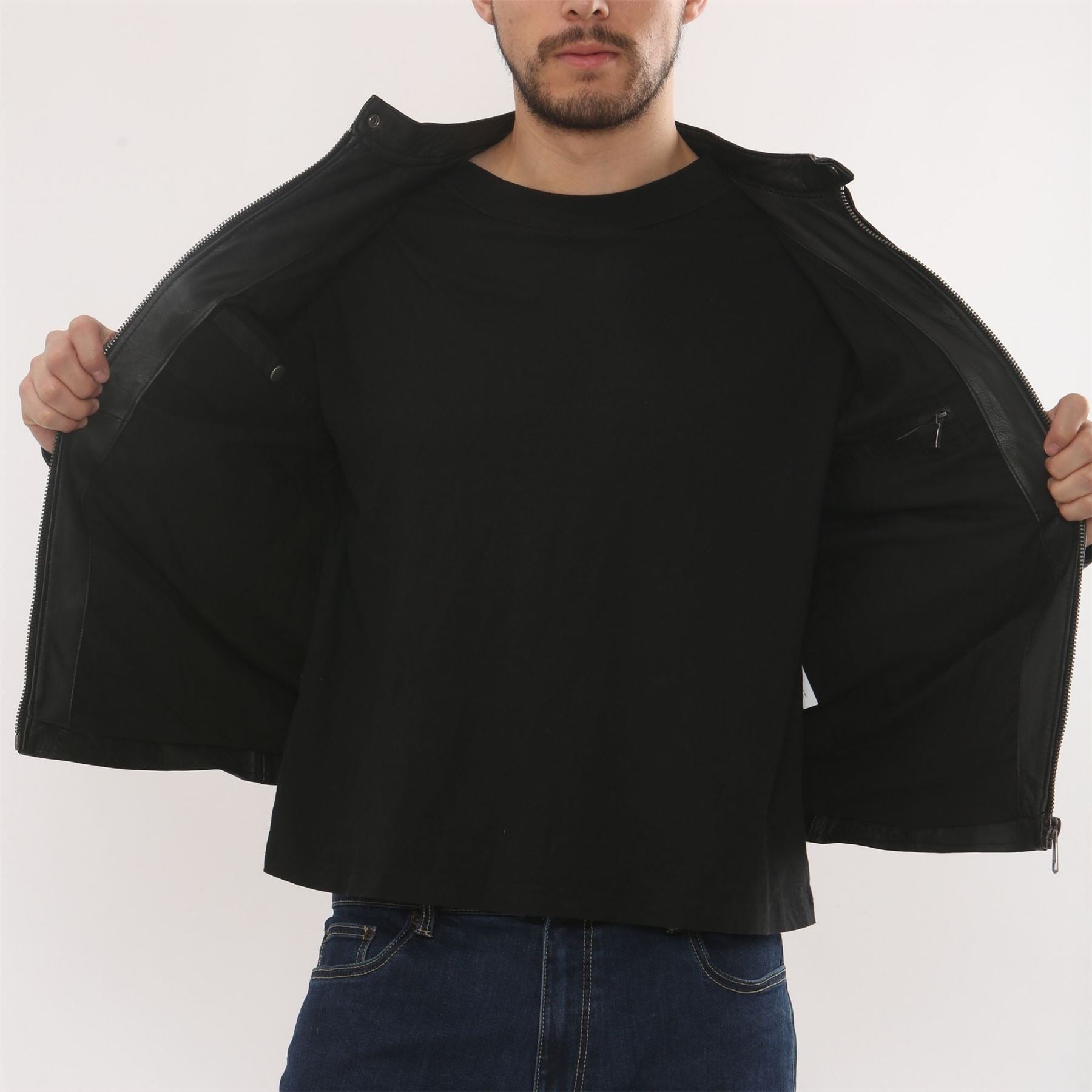 Men's Leather Motorcycle Jacket Distressed Black Biker Coat