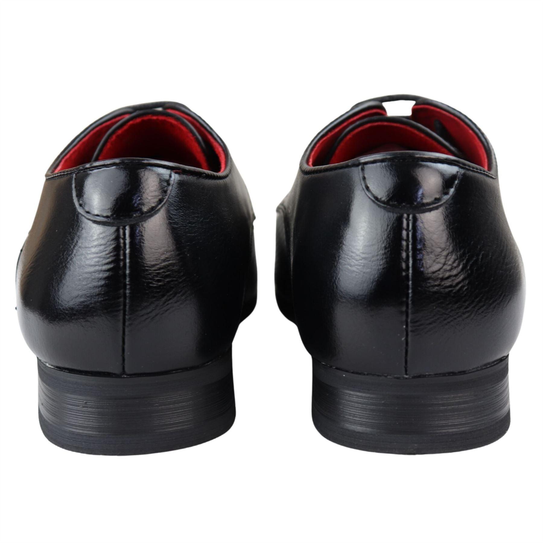 Mens Shoes Smart Formal Perforated Pointed Laced Black Red White Patent Leather PU - Knighthood Store