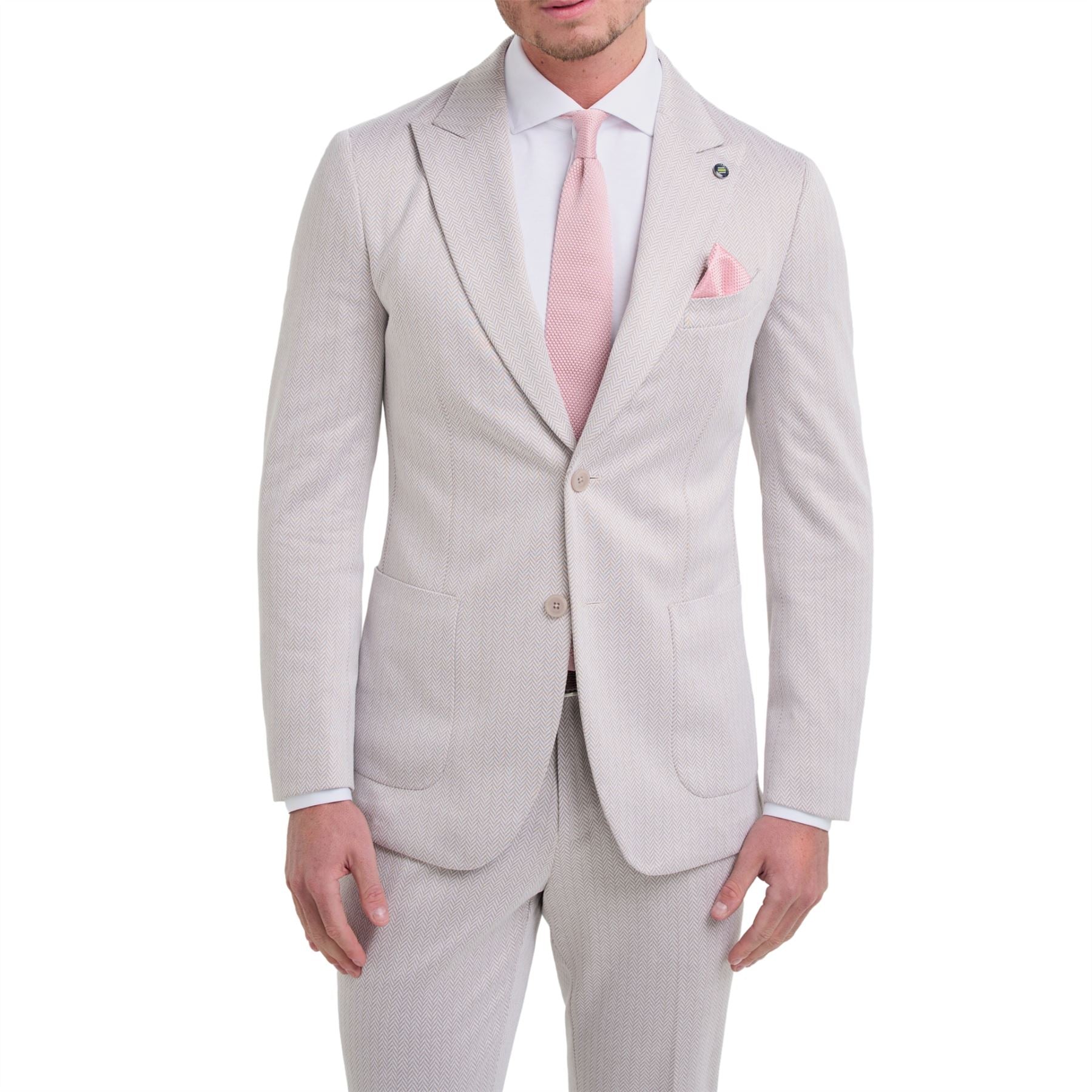 Vasco - Men's Beige Herringbone Blazer