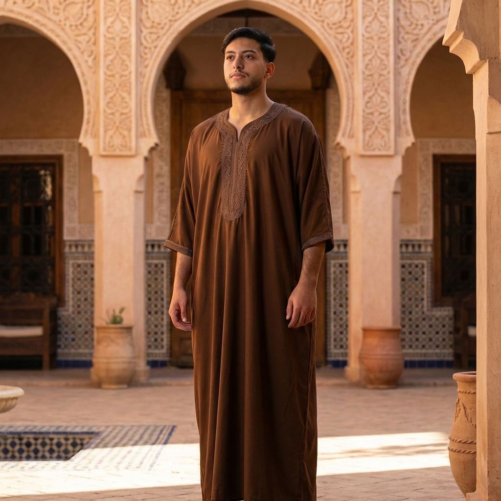 Men's Half Sleeve Embroidery Moroccan Thobe