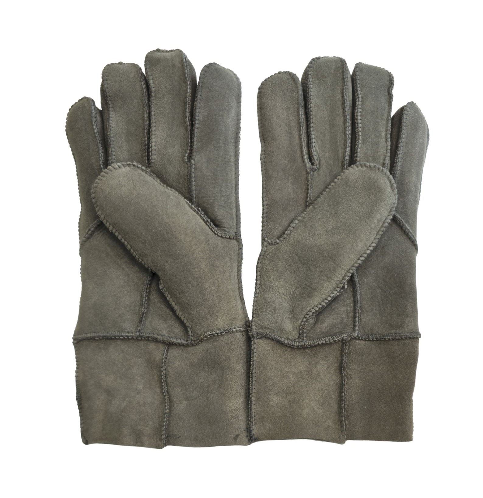 Unisex Suede Leather Shearling Wool Lined Thermal Gloves