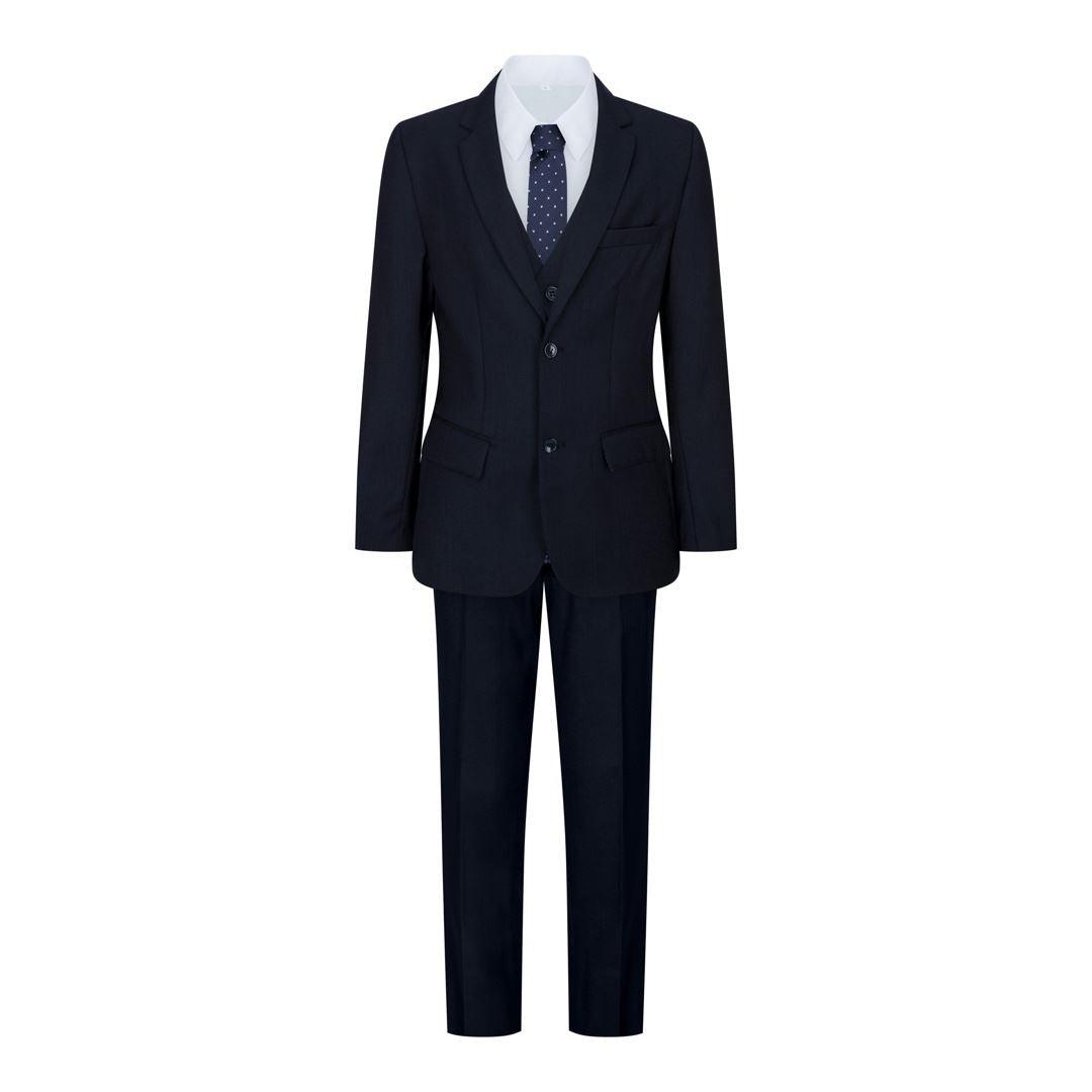 Boys Navy Blue 5 Piece Suit Blazer Waistcoat Shirt Tie Trousers Wedding Party - Knighthood Store