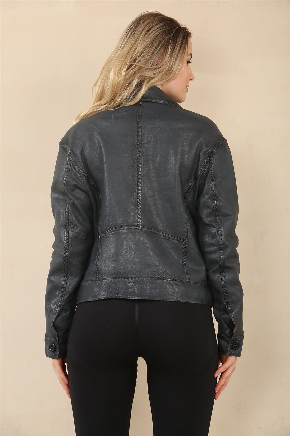 Women's Retro Classic Collar Biker Leather Jacket