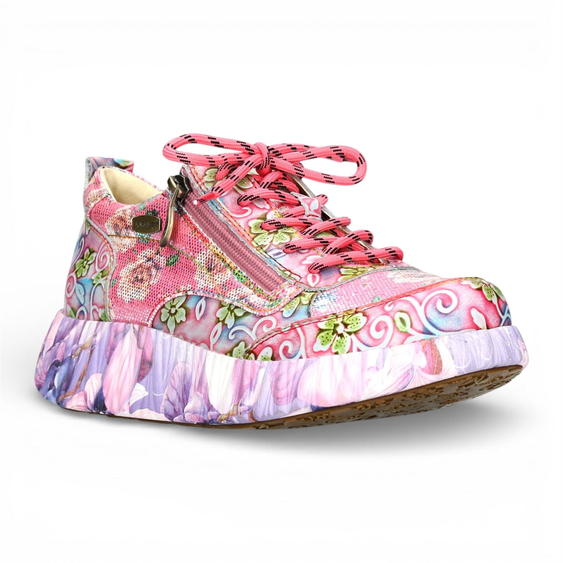 Nikito 62 - Women's Pink Floral Leather Platform Sneakers