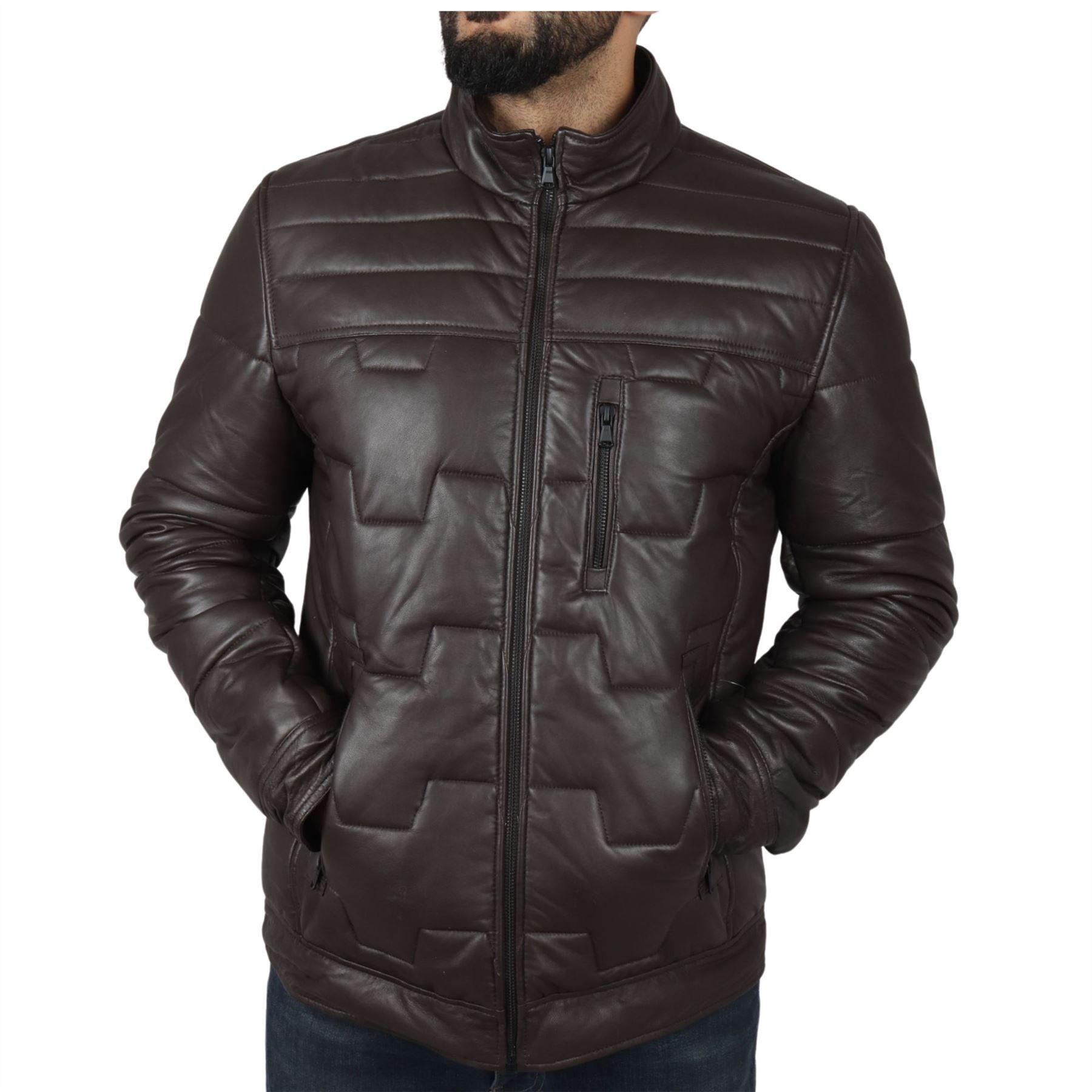 Men's Quilted Padded Real Leather Safari Parka Coat Jacket Fleece Collar - Knighthood Store