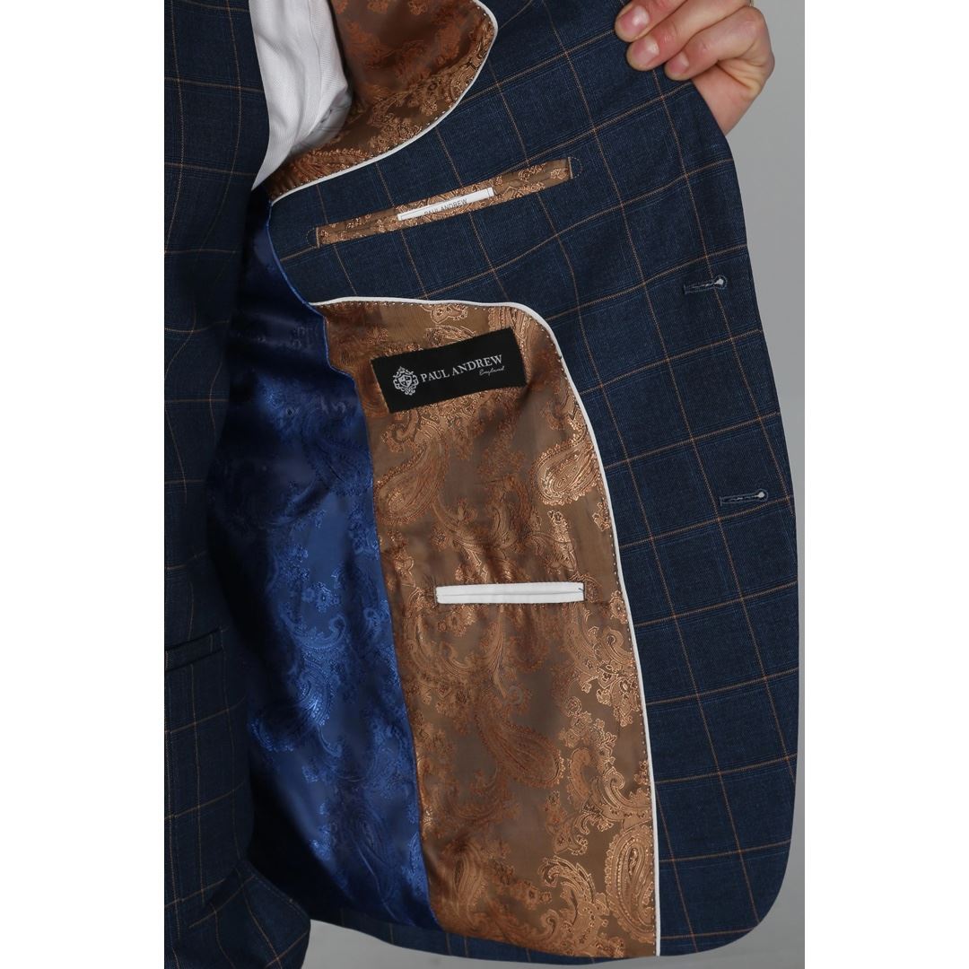 Men's Blue Blazer Check Formal Wedding Prom