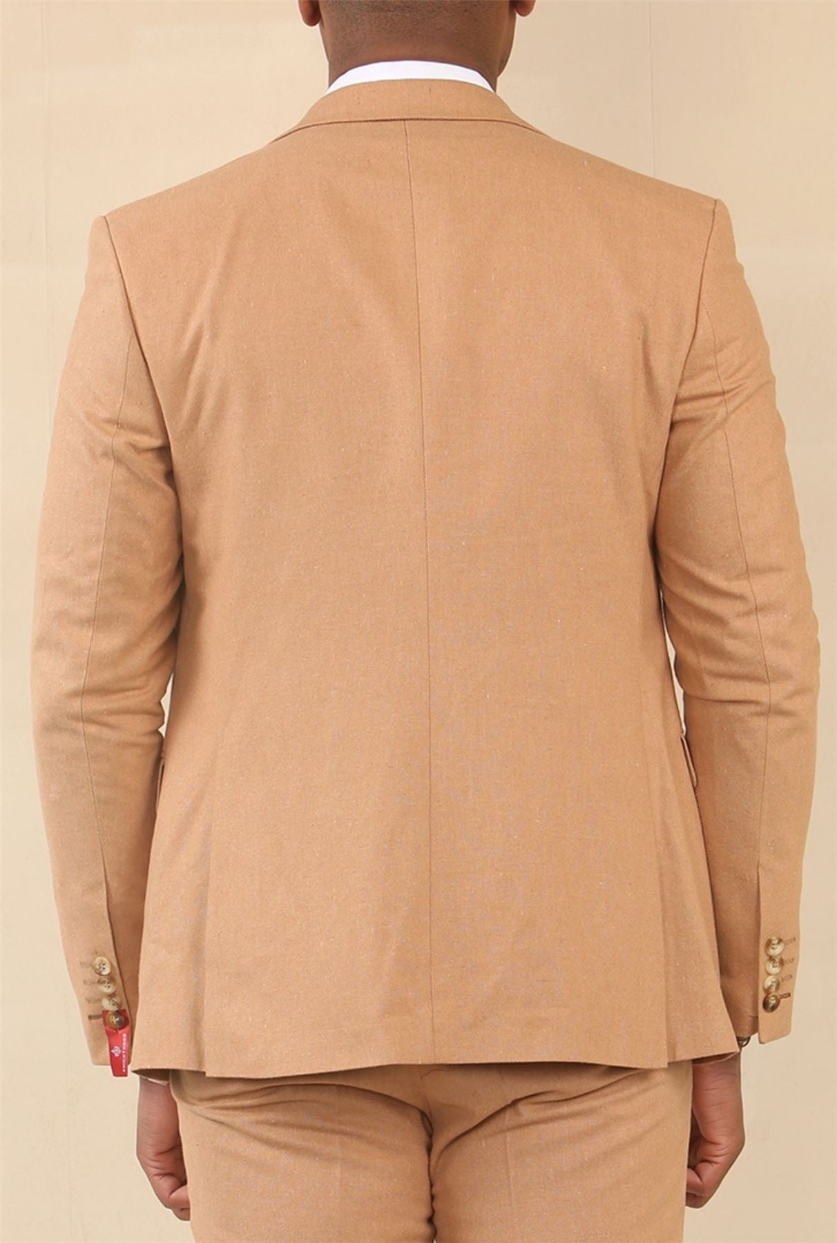 TP-23 - Men's Camel 3 Piece Linen Summer Wedding Suit