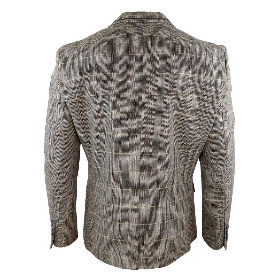 Mens Oak Brown Vintage Check Herringbone Tweed Blazer Jacket or Waistcoat Retro - Knighthood Store