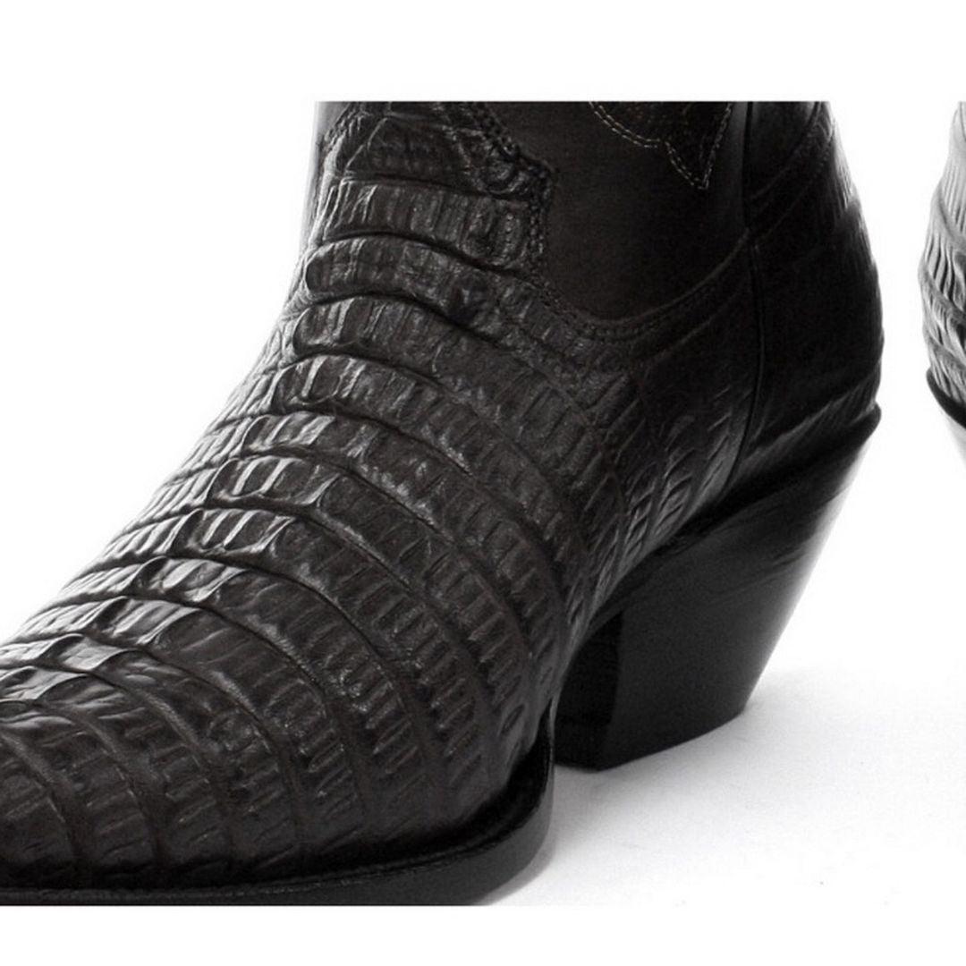 Mens Hi Cowboy Boots Pointed Black Brown Grinders Leather Crocodile Western Cuban - Knighthood Store