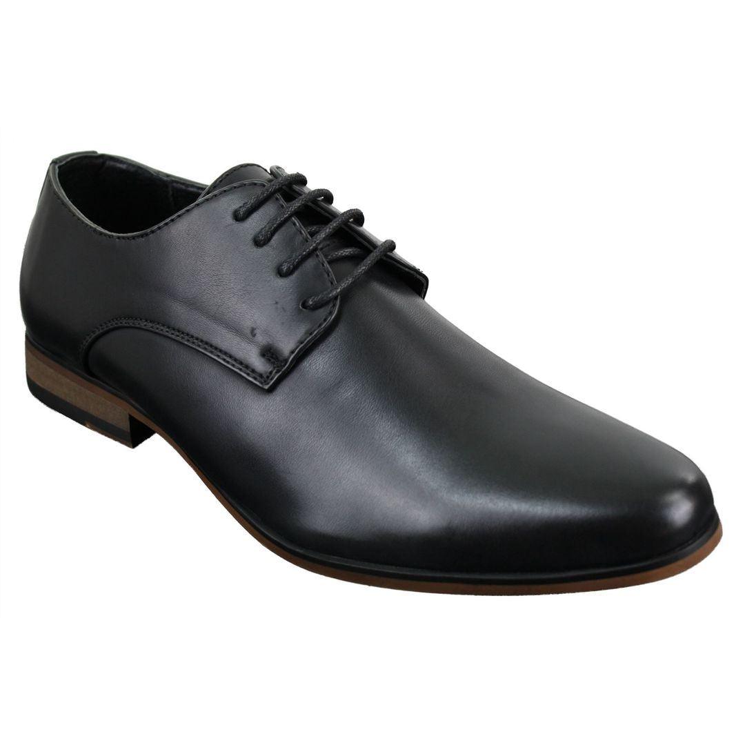 Mens Laced Plain Leather Lined Laced Smart Casual Formal Shoes Black - Knighthood Store