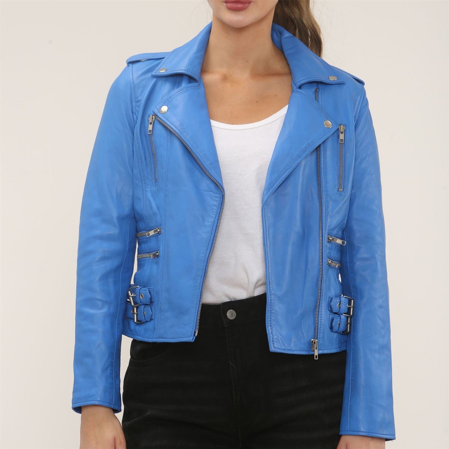Women's Real Lamb Nappa Leather Vintage Biker Jacket