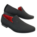 Mens Textured Slip On Black Blue Check Shoes Smart Casual Formal Italian Design - Knighthood Store