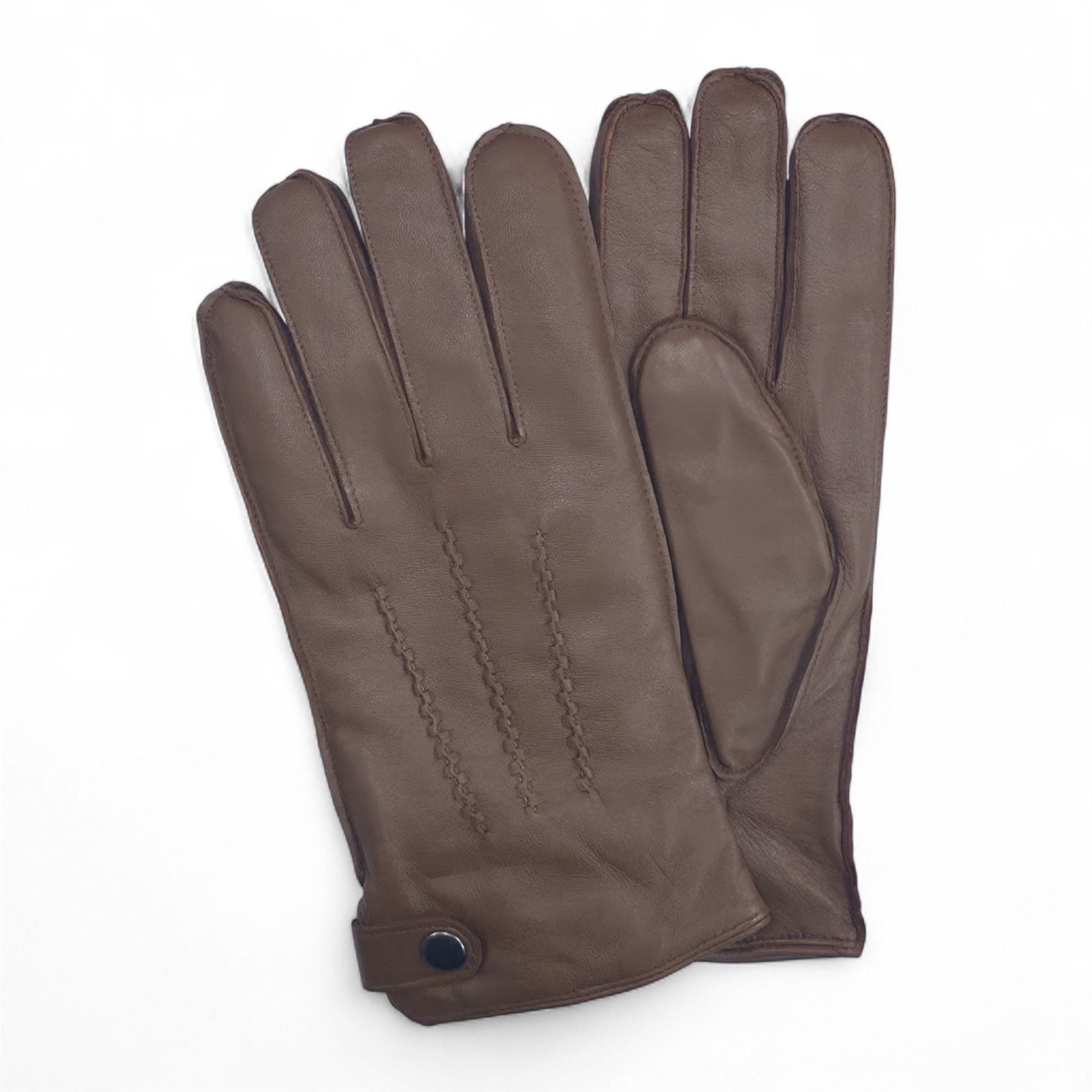 Men’s Leather Wool Lined Snap Button Closure Winter Gloves