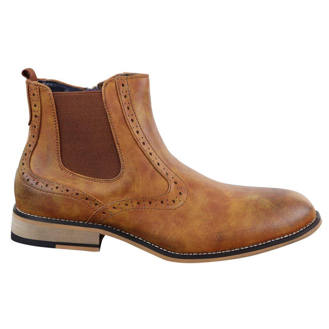 Mens Brogue Boots Zip Slip On 1920s Classic Retro Gatsby Blinders Leather - Knighthood Store