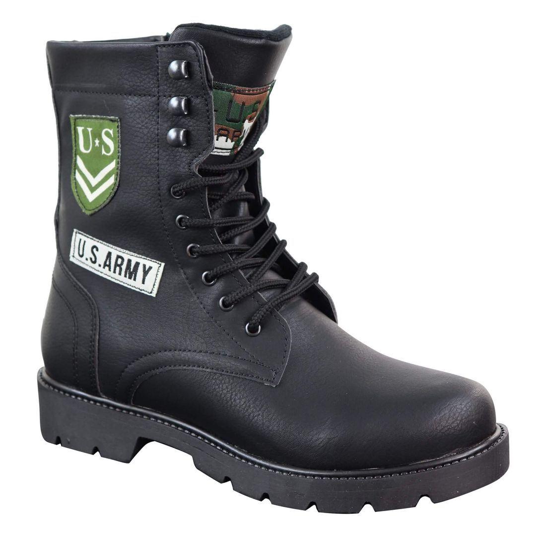 Mens US Military Army Laced Zip Ankle Boots Casual Combat Hiking PU Leather - Knighthood Store