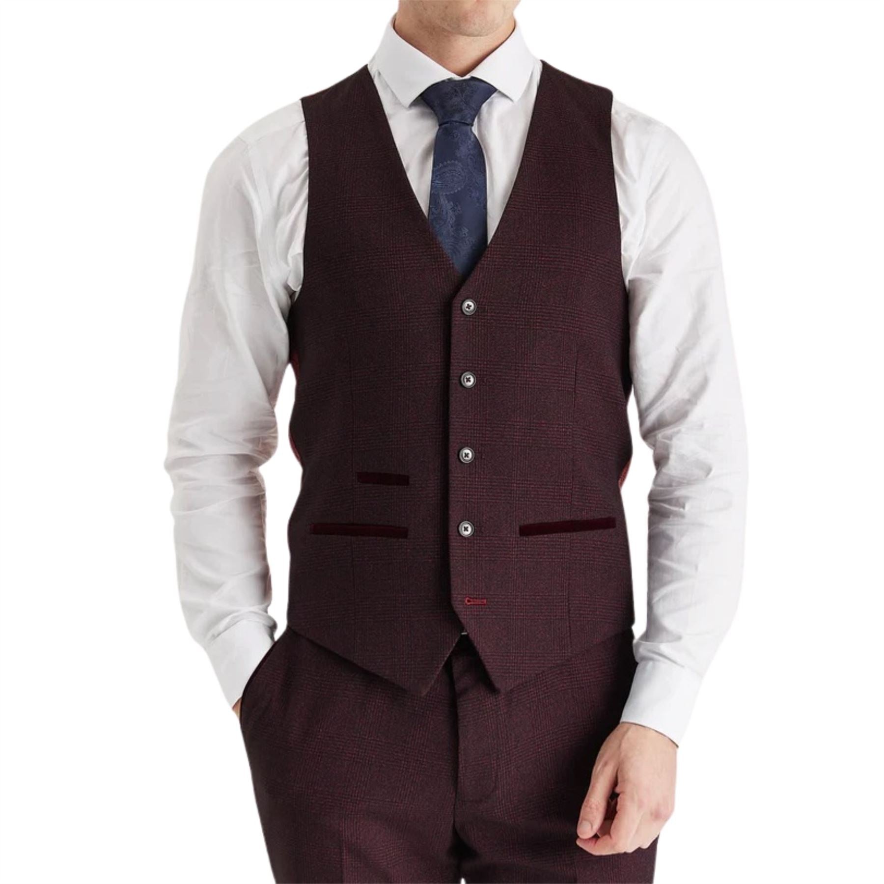 Regent - Men's Wine Plaid Check Waistcoat