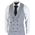 Mens Wool 3 Piece Grey Suit Double Breasted Waistcoat Wedding Party Vintage 1920s - Knighthood Store